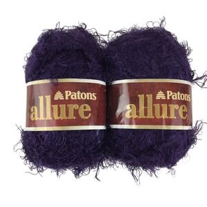 Patons Allure Yarn 2 Skeins Amethyst Purple Bulky 5 Eyelash Nylon 1.75 oz Each